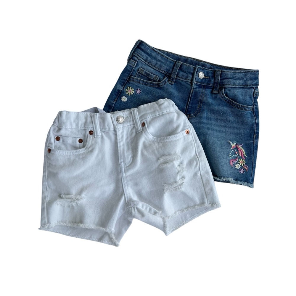 Girls Jean Shorts Bundle (2) – Levi’s White & Jumping Beans Unicorn | Size 8